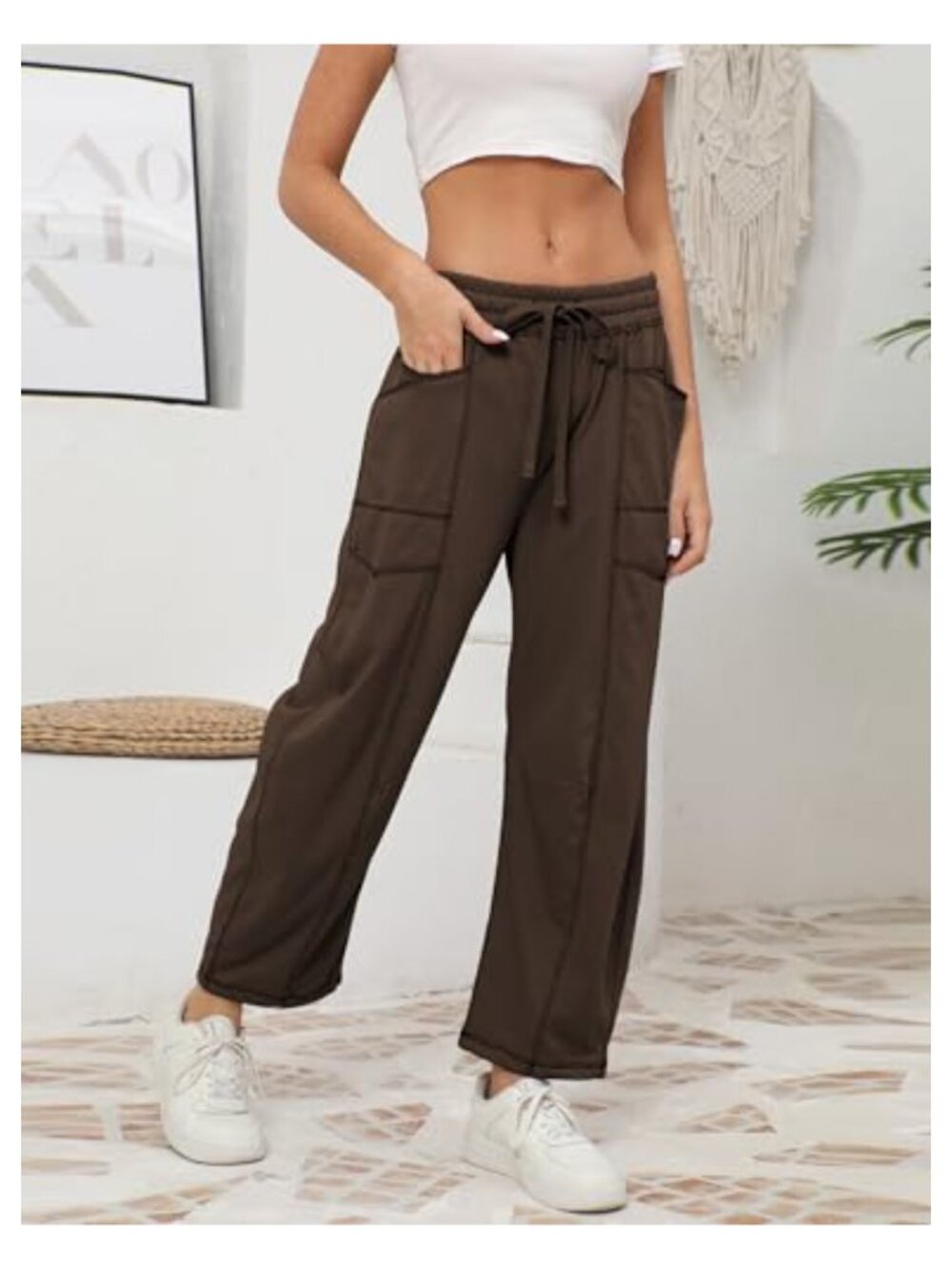 Wide Leg Barrel Sweatpants Drawstring Lounge Pants Pockets - Picture 4 of 6